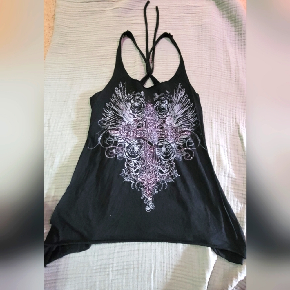 Women's Black Graphic Tank Top
